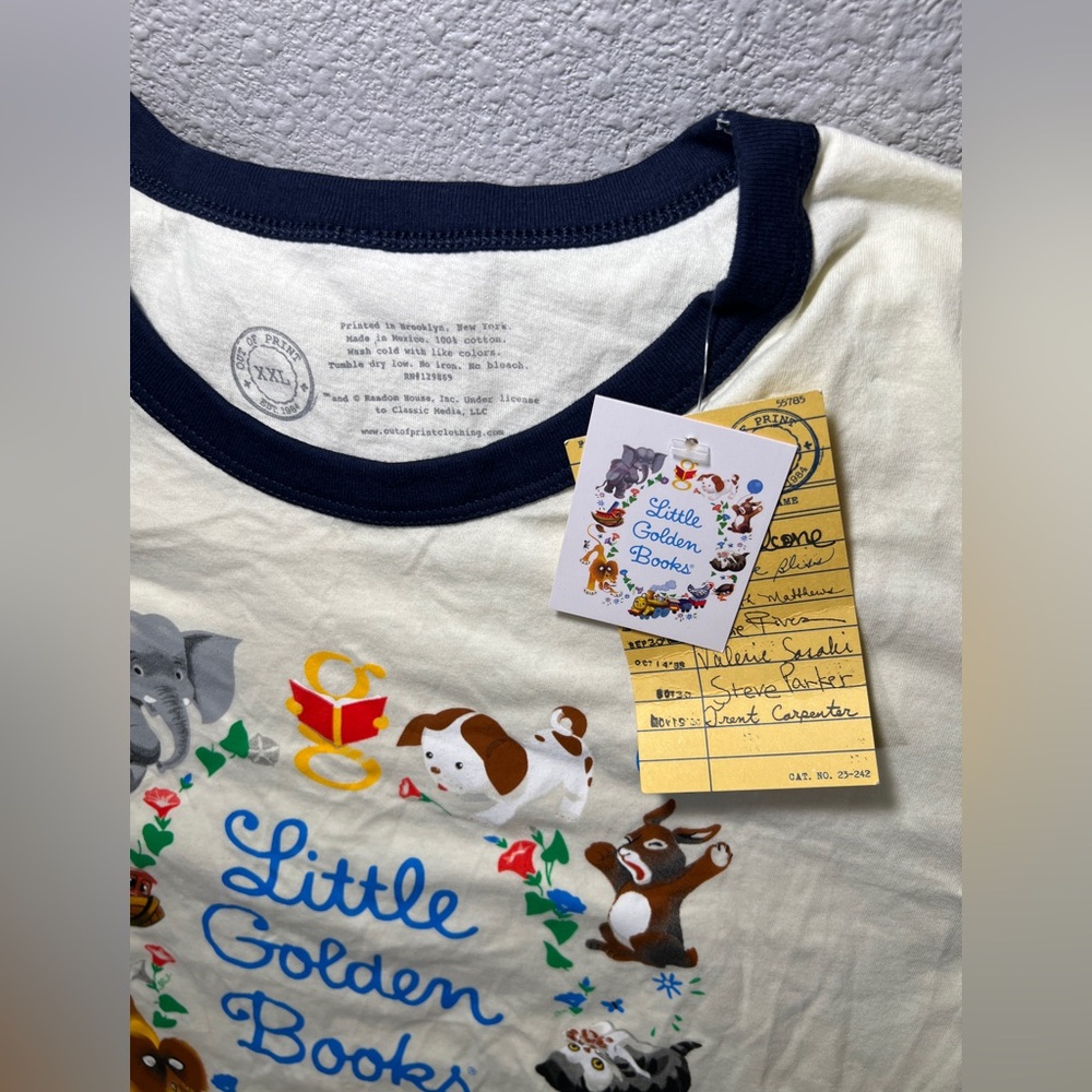 NWT Little Golden Books Out of Print Cream and Navy Ringer T-Shirt fits like XL - Picture 3 of 5